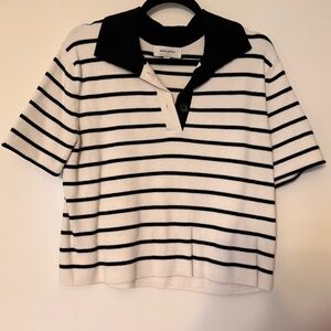 Banana Republic Black and White Striped Knit Polo Sweater